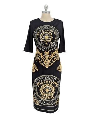 30359 NEW Stylewe Printed Bodycon Dress Black Gold size Medium gothic party